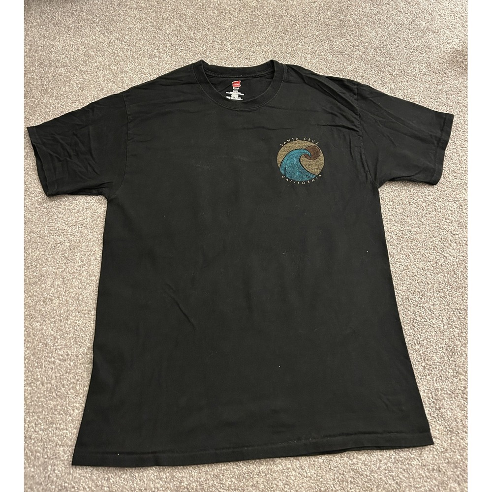 Hanes Santa Cruz California T-Shirt Mens Large Black Excellent Wave Graphic Tee